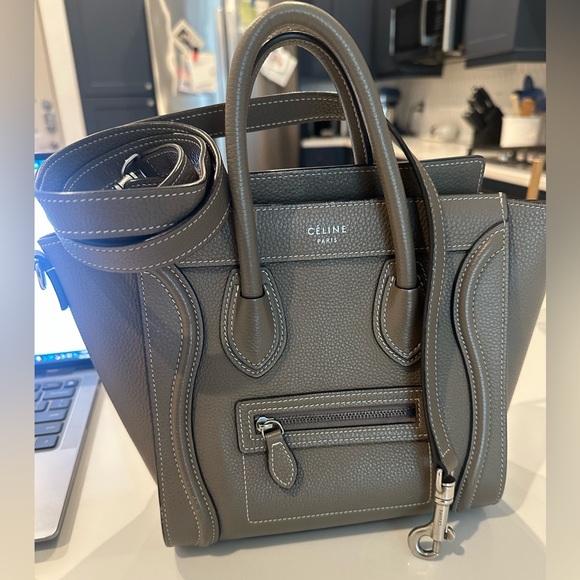 CELINE - Micro Luggage Handbag in Drummed Calfskin Leather in Souris - Picture 8 of 9